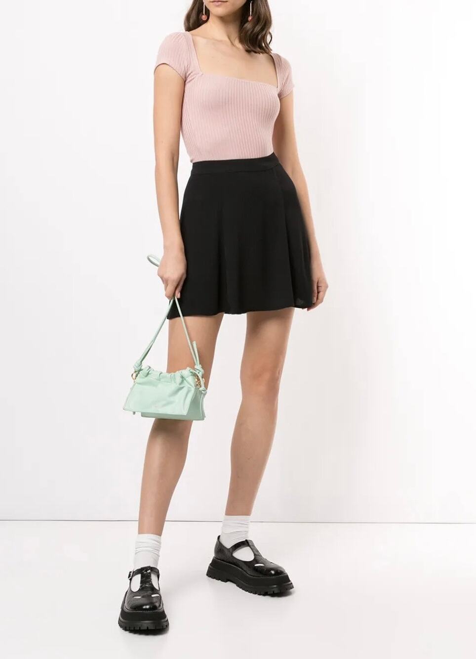 Reformation Flounce Mini Skirt High Waisted Short Black y2k Size 2